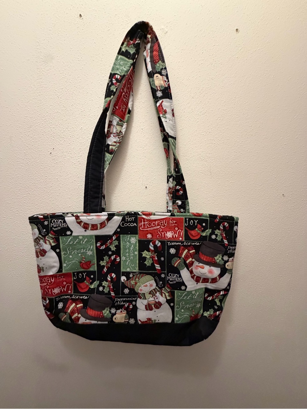 Festive Snowman Print Tote Bag in Black and Red